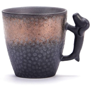 YlobdolY 86ml Mini-Keramik-Kaffeebecher mit niedlichen Hund Griff, Neuheit Steingut Vintage Tea Cup Espresso Tassen Tassen für Büro und Haus, einzigartiges Geschenk für Männer Frauen,Gold Black