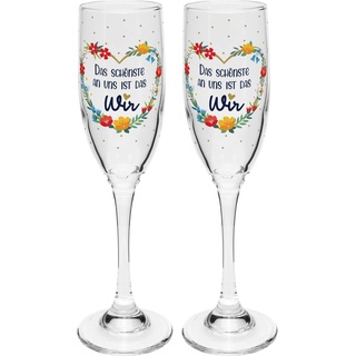 GRUSS & CO Sektglas Set Motiv "Schönste" | Sektgläser mit Spruch, mehrfarbig bedruckt, Glas, 20 cl | Geschenk Paare, Hochzeit | 47882