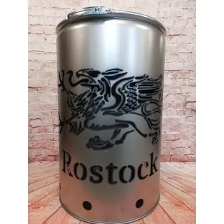 Fuchsbau Feuertonnen Feuertonne mit - Rostock - Motiv - Gefertigt aus neuem Ölfass - Besondere Feuerstelle für Garten und Terrasse - Hohe Feuerschale mit Rostoptik - 90 x 60 cm