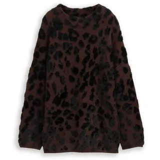 TOM TAILOR Damen Oversize Strickpullover mit Leo-Muster, braun, Animalprint, Gr. XL
