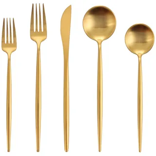 Oliviola Besteck-Set, mattes Gold, 20-teiliges Besteck-Set aus Edelstahl für 4 Personen, satiniertes Finish, spülmaschinenfest