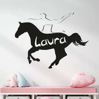 GRAZDesign Wandtattoo Pferd Voltigieren Mädchen Kinderzimmer | Wandaufkleber personalisiert mit Name | Pferde Wandtattoo Mädchenzimmer Sportart Kunst, 40x30cm, 054 türkis