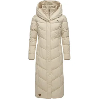 Steppmantel RAGWEAR "Natalka Extralong", Damen, Gr. M (38), beige (ecru), Außenmaterial: 100% Polyester. Innenfutter: 100% Polyester. Wattierung: 100% Polyester, tailliert extralang, Ärmel ohne Ärmelschlitz Strickbündchen, Mäntel Steppmantel, Gesteppter Damen Mantel mit Kapuze