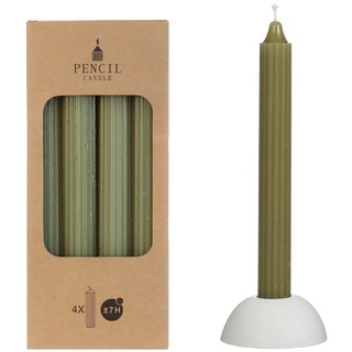 NaDeco Pencil-Kerzen, gerippt, im Set mit 4 Stück, Höhe 24cm, in vielen Farben erhältlich | Stabkerzen | Spitzkerze | Durchgefärbte Kerzen | Taper Candle | Vintage Kerzen, Farbe:Moosgrün