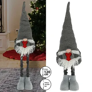 Wichtel "Udo" grau mit Teleskopbeinen max. H120cm Wichtelmännchen Weihnachtswichtel Zwerg Adventsdeko Weihnachtsdeko - Grau