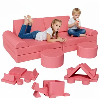 TLGREEN Kindersofa Modulares Kinder Spielsofa 15-teilig, Kreatives Bauset zum Bauen von Autos, Raketen & Burgen, Spielzeug-Geschenk für Jungen und Mädchen rosa