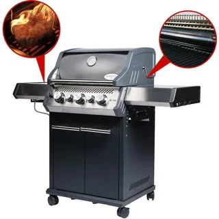 SANTOS S-318 Gasgrill Schwarz mit 3 Hauptbrennern plus Infrarot-Heckbrenner und 800 Grad-Seitenbrenn