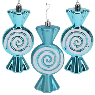 Set Christbaumanhänger Candy Cane, Christbaumschmuck zum Anhängen - Weihnachtskugel in Candy-Form, aus leichtem Kunststoff (13 x 7 x 4 cm, Bonbon türkis, 3)