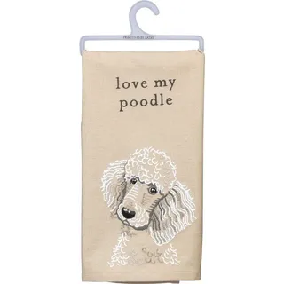 Famanu Geschirrtuch Baumwolle/Leinen Beige 50x65 cm - Besticktes Hundedesign