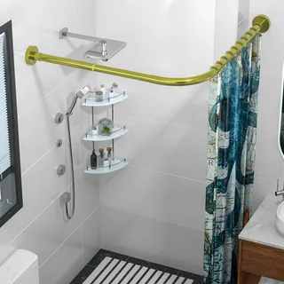 Sikaiqi Dehnbare 304 Edelstahl L-förmige Badezimmer-Badewannen-Eck-Duschvorhangstange (Gold 60-133 cm x 60-133), bohrfreie Installation, für Badezimmer, Kleidungsgeschäft, Privatraum