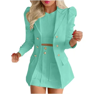 Damen Business Elegante Anzug Arbeit Rock Jacke zweiteilig Minirock Slim Karierten Blazer Streetwear zweiteilig Büro Blazer lässig Anzug (Licht grün,S) - S