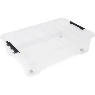 Ondis24 Unterbettbox Jolly mit Deckel und Rollen, Rollbox 25 L, Spielzeugkiste, Kiste stapelbar, Aufbewahrungsbox transparent (1)