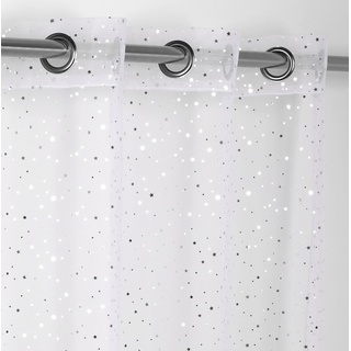 Luftiger Ösenschal Princesse mit Glitzer Sternen, Gardine mit Ösen 140x260 cm Farbe wählbar, Weiß