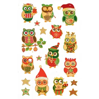 AVERY Zweckform 18 Aufkleber Weihnachten Eulen (Made in Germany, Weihnachtssticker Papier, selbstklebende Weihnachtsdeko für Karten, Geschenke, Tüten, Sticker Kinder) 1 Bogen/18 Sticker, 52818
