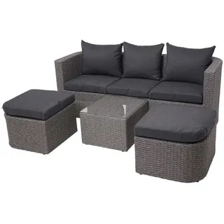 PROREGAL® Gartenlounge-Set 3in1-Garnitur Sonneninsel Poly-Rattan Grau/Anthrazit grau