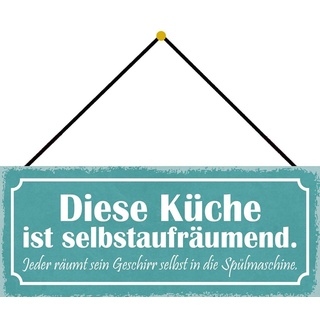 Schatzmix Küche selbstaufräumend Metallschild 27x10cm Deko tin Sign mit Kordel Blechschild, Blech, Mehrfarbig, 27x10 cm