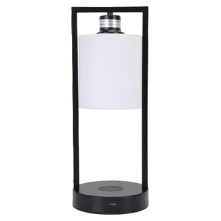 Nachttischlampe mit Touch-Bedienung, kabelloser Smartphone-Ladefunktion, 3 einstellbaren Helligkeitsstufen, USB-Anschluss und Stoffschirm – Vinta...