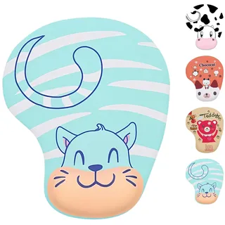 Sumneo Mauspad mit Gel Handgelenkschutz - Ergonomisches Mousepad mit Handauflage für Büro & Zuhause, Komfortables Mauspad für PC, Laptop & Computer (Blaue Katze)