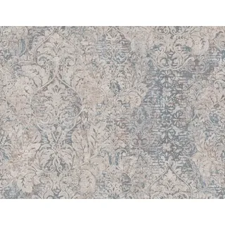 A.S. Création Vliestapete Ornament, Floral, Vintage, Used-Look, Beige, Blau, Barock, Klassik, Glitzer (10,05x0,53 m)