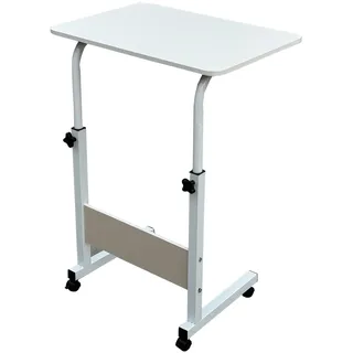 iMeshbean Laptoptisch mit Rollen 60x40cm, HöHenverstellbar Beistelltisch Mobiler Computertisch für Bett, Sofa, Schlafzimmer, Büro (Weiß)