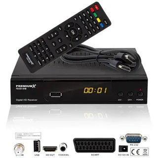 Premium X PremiumX Satelliten-Receiver HD 521 FTA Digital SAT TV-Receiver DVB-S2 FullHD HDMI SCART 2x USB Multimedia-Player, 12V externe Netzteil