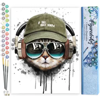 Figured'Art Malen Nach Zahlen Erwachsene Coole Katze - Paint by Numbers Basteln DIY Bastelset 40x50cm ohne Holzrahmen