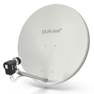 DUR-line 4 Teilnehmer Set - Qualitäts-Alu-Satelliten-Komplettanlage - Select 85cm/90cm Spiegel/Schüssel Hellgrau + Quad LNB - für 4 Receiver/TV [Neuste Technik, DVB-S2, 4K, 3D]
