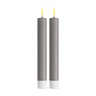 ReWu Homeart LED Stabkerze 2er Deluxe, Indoor mit Realistischer Flamme auf Echtwachsspiegel, Warmweißes Licht, Grau, 15 cm, Echtwachs