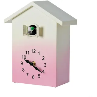Moderne Kuckucksuhr für Wand mit Stündlichem Schlag, Einstellbarer Lautstärke, Pendelbewegung und Märchenhaus-Design in Grün(Pink)