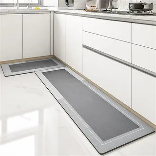 Highdi Küchenläufer Rechteck Oval, Saugfähig Läufer Flu Teppich Küche Flur Boho Teppich Läufer, Diatomeenerde Küchenteppich Waschbar rutschfest, für Eingangsbereich, Esszimmer (Grau 2,30x40cm)