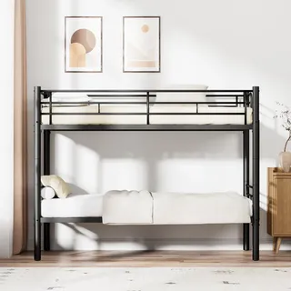 FAVSH Etagenbett 90x200 cm, Metall Stockbett Bunk Bed, mit Leiter und Rausfallschutz, Hochbett/Etagenbett Erwachsene, mit Rausfallschutz und Lattenrost, füR Jugendliche und Erwachsene, Schwarz