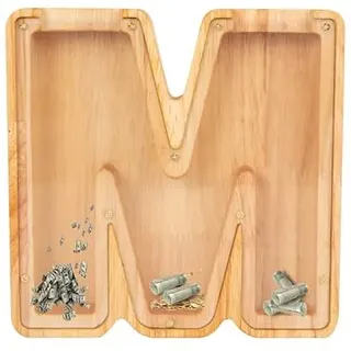 AHDFY Holz-Brief-Spardose, Buchstaben A-Z, transparente Geldkassette, Münzen sparen, Bargeldwechsel, DIY-Dekoration für zu Hause, für Kinder, Persona-Sparschwein, Holz-Geldspardose,M