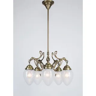 Licht-Erlebnisse Pendelleuchte D227, ohne Leuchtmittel, Glas Messing E27 H: max. 95 cm in Berliner Blau Jugendstil blau|bunt
