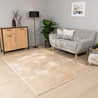Paco Home Teppich Wohnzimmer Kurzflor Waschbar Einfarbiges Muster Weich Rutschfest Modern 80 Cm Rund, Dunkel-beige