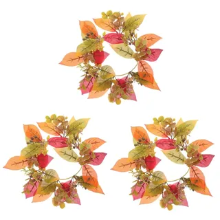 DIYEAH 3 Stück Künstlicher Ahornblatt Kerzenring für Stabkerzen Herbstlicher Dekorativer Kerzenkranz mit Realistischen Blättern Leicht Rustikal für Thanksgiving Hochzeit und Herbstliche