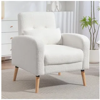 HOMCOM Sessel Loungesessel (Moderner Armlehnstuhl, 1-St., Polstersessel mit Kautschukholzbeinen), mit Lendenkissen, für Wohnzimmer, Schlafzimmer, Büro, Weiß weiß