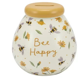 Pot of Dreams Bee Happy Keramik-Spardose, handbemalt, zum Öffnen von Spardosen, Bienen- und Blumendesign, großes Münzbank-Geschenk, hält bis zu £1000 in 2-Pfund-Münzen
