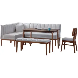 JV Möbel Weiß-braune Esszimmer, Garnitur Stilvoller Holztisch Polster Eckbank Neu