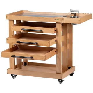 MEEDEN Art Supplies Aufbewahrungswagen: 5-stöckiger Rollwagen aus massivem Buchenholz mit 3 Schubladen – Bastelorganizer auf 4 Rädern - Natural