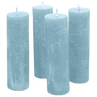 Loberon Kerze 4er Set Muriel von Hand gefertigt, Lange Brenndauer, Adventskerzen, Adventskranz, Stumpenkerzen, Paraffinwachs, blau