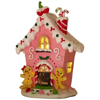 Christmas Paradise Weihnachtshaus Lebkuchenhaus 20cm mit LED Weihnachtliche Dekoration, Pfefferkuchenhaus, Rosa bunt mit Glitzer rosa