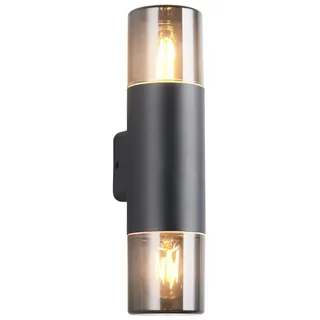 meine wunschleuchte Außenwandleuchte Aluminium/Kunststoff 33,0 cm inkl. E27 LED-Lampe Schwarz/Rauchfarbig