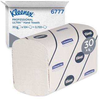 Kleenex Papiertücher für Spender, Interfold Papierhandtücher mit Airflex-Absorptionstechnologie, 2-lagig, 30 Packungen x 124 Blatt Papier, Einzelblattentnahme, Weiß, 6777