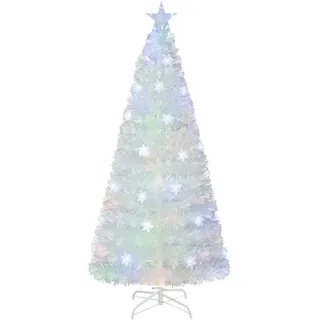 DREAMADE 180cm künstlicher Weihnachtsbaum mit Bunter Beleuchtung, weiß Kunstbaum mit 30 LED-Lichter & 220 Spitzen, Christbaum Tannenbaum Weihnachten (180 cm)