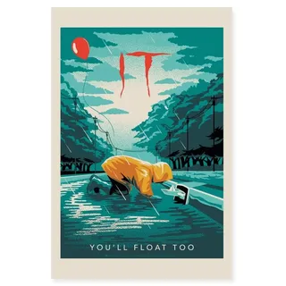 Spreadshirt ES Horrorfilm Georgie Spruch You’ll Float Too Poster 60x90 cm, One size, Weiß - Weiß