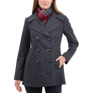 LONDON FOG Damen Double Breasted Peacoat with Scarf Caban-Jacke, anthrazit, Medium - M