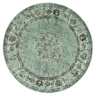 FRAAI | Home & Living Vintage Teppich Rund - Wonder Grün Schwarz - Ø 100cm | - Machine woven - Medallion - Classic - Living room