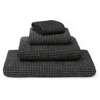 URBANARA Premium Gäste-Handtuch Set Kotra - 50% Leinen & 50% Baumwolle - 2er Set 30x50cm Handtücher, schnelltrocknend & fusselfrei Waffelpique Öko-Tex 100 - Schwarz & Beige