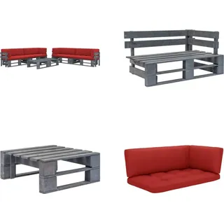 vidaXL 6 tlg. Paletten Lounge Set Grau Imprägniertes Kiefernholz - Paletten-Lounge-Set - Paletten-Lounge-Sets - Gartenmöbel-Set - Gartenmöbel-Sets - Grau