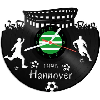 GRAVURZEILE Schallplattenuhr Hannover - 100% Vereinsliebe - Upcycling Design Wanduhr aus Vinyl Made in Germany